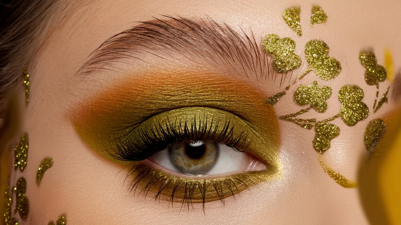 3. Olive Green Eyeshadow with Gold Accents