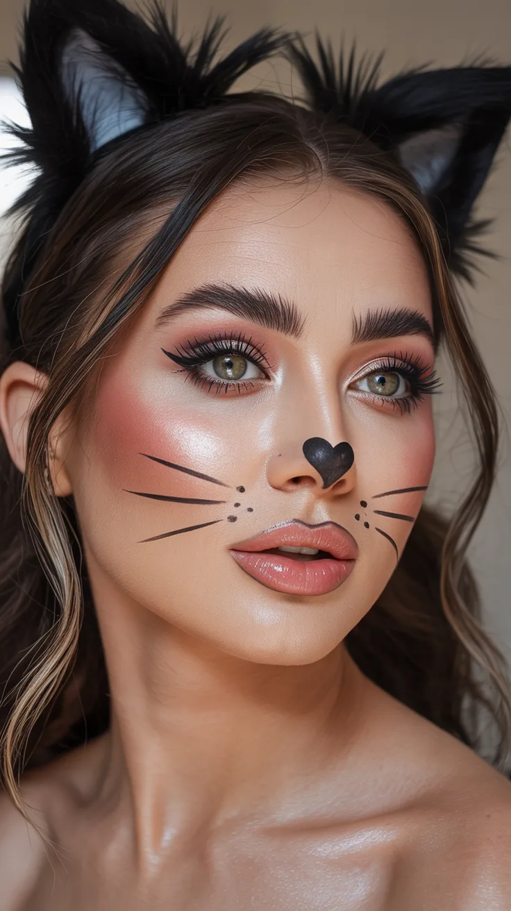 11. Little Heart Nose Cat Makeup