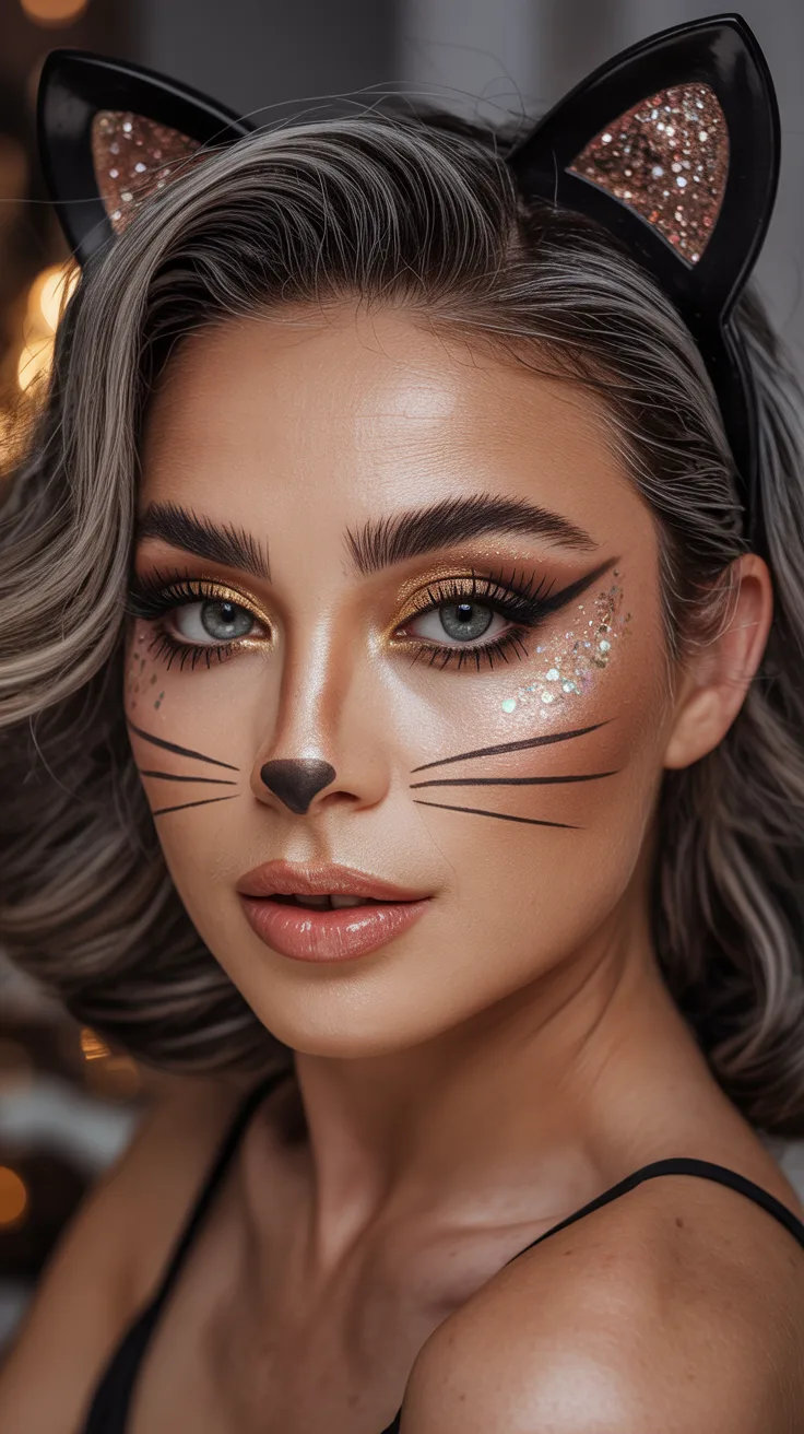 3. Glitter Glam Cat Makeup