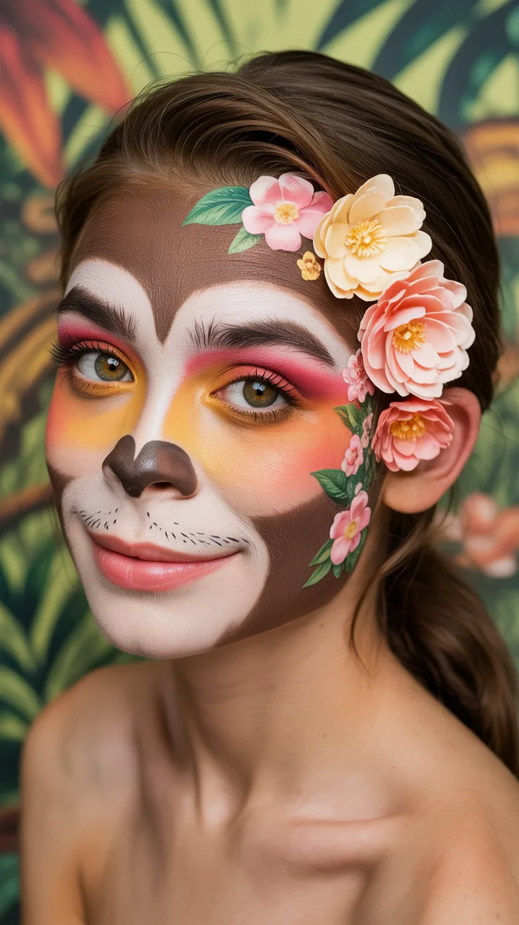 5. Feminine Monkey Makeup with Floral Accents