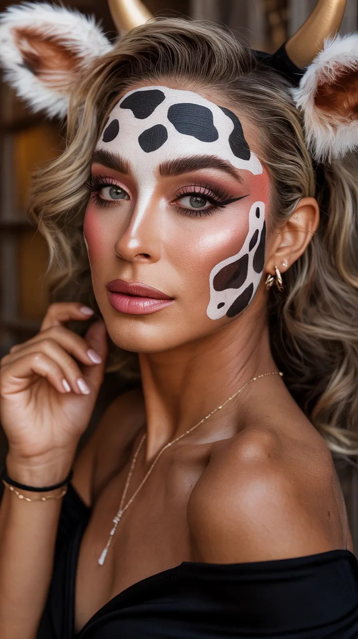 1. Classic Black and White Spotted Cow Makeup