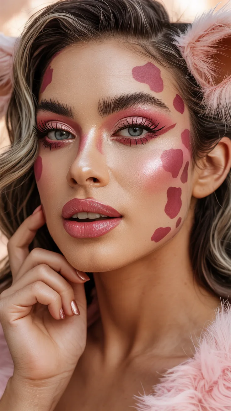 3. Flirty Pink Cow Makeup
