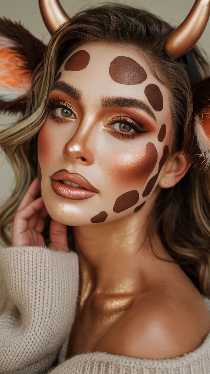 6. Warm Brown and Cream Cow Makeup