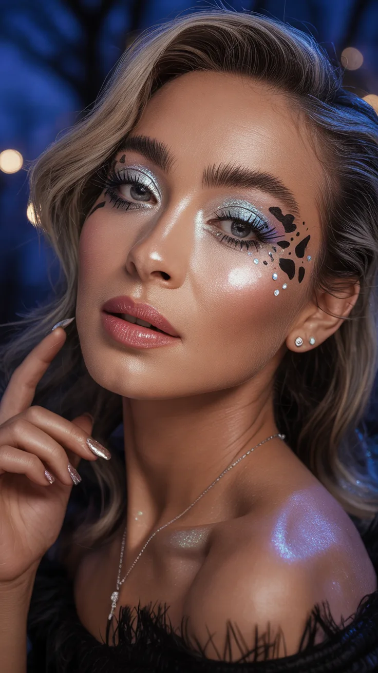 7. Sparkly Cow Makeup for Halloween Parties