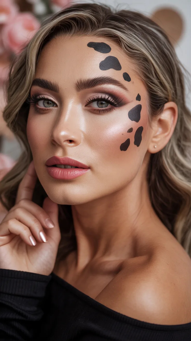 8. Minimalist Cow Spots with Soft Glam Makeup